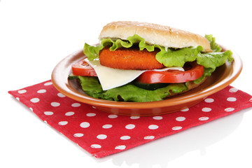 Tasty sandwich with cutlet,