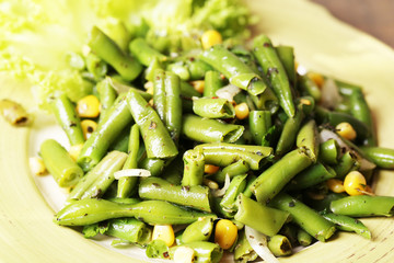 Salad with green beans and corn,
