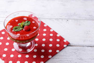 Strawberry, kiwi fruit and raspberry smoothies in glass bowl