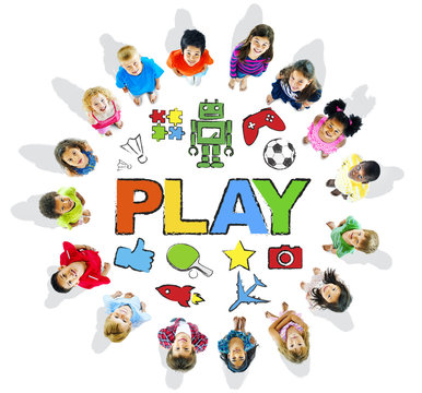 Multi-Ethnic Children Forming a Circle with Play Concepts