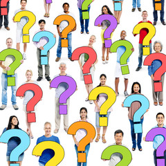 Multi-Ethnic Group of People Holding Question Mark - obrazy, fototapety, plakaty