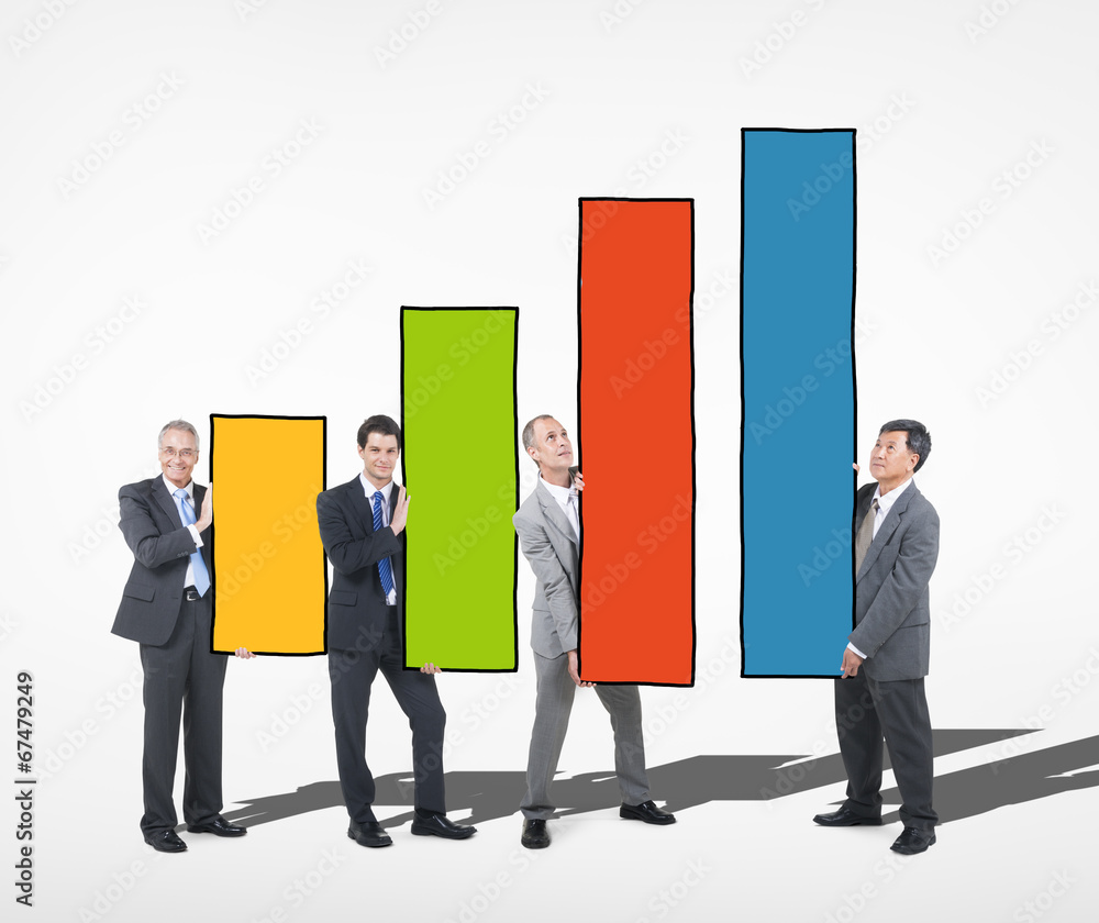 Sticker Business People Holding Bar Graph