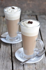 Coffee panna cotta in glass or coffee with whipped cream