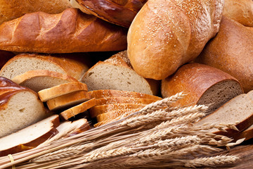 Bread and wheat. Food background.