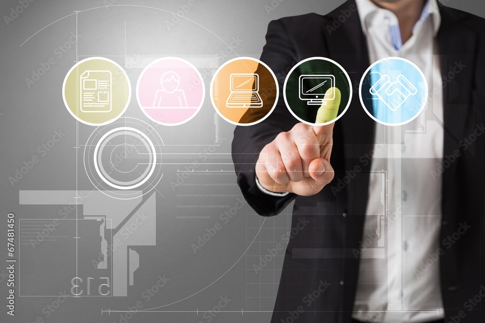 Aufkleber Composite image of businessman standing and pointing at menu