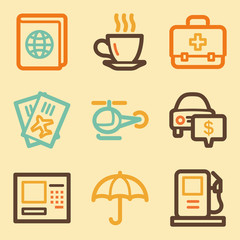 Travel web icons set in retro style
