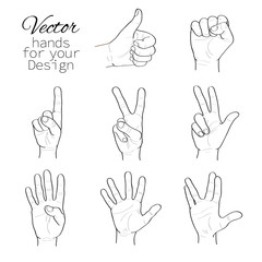vector set of hands. black and white
