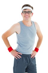 Geeky hipster posing in sportswear