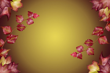 herbstlicher Bl&auml;tterrahmen, vor gelb goldenem Hintergrund