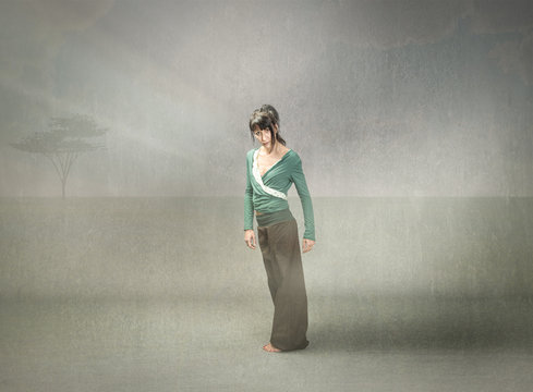 no global woman in autumnal park