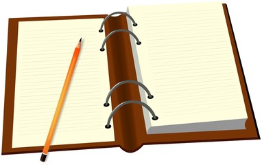 Opened diary and yellow pencil