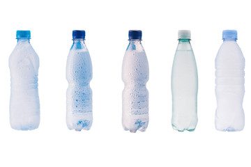 Set of images of plastic bottles of water isolated on white