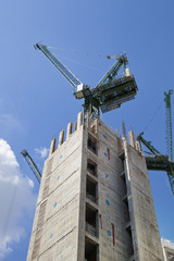 London, building site with cranes in the Bank of England aria