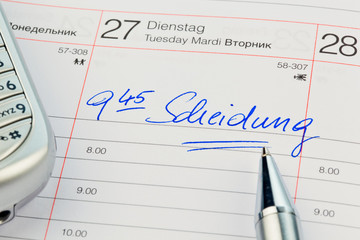 Eintrag im Kalender: Scheidung
