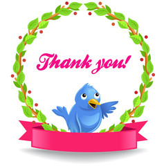 "Thank you" label with funny vector bird