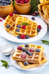 Homemade waffles with fruit