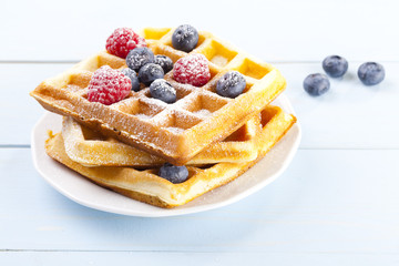 Homemade waffles with fruit