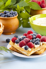 Homemade waffles with fruit