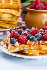 Homemade waffles with fruit