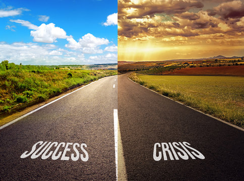 Conceptual shoot of one step from crisis to success