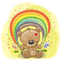Naklejka premium Bear with rainbow