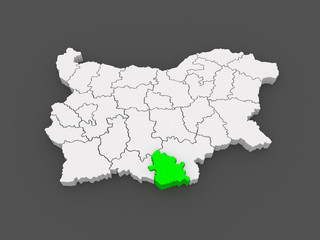 Map of Kyrdzhaliyskaya area. Bulgaria.