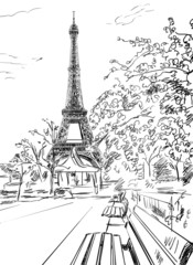 Street in paris. Eiffel tower -sketch  illustration - 67495020