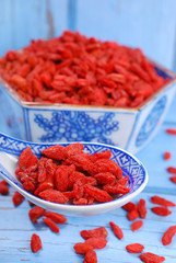 dried goji berries on chinese spoon