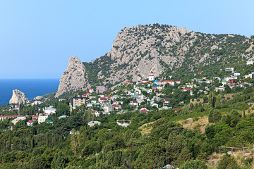 Fototapeta premium View of Mount Koshka and Simeiz settlement in Crimea