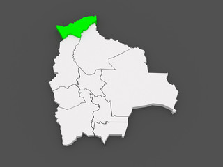 Map of Pando. Bolivia.