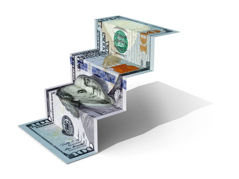 100 dollars banknote folded as steps