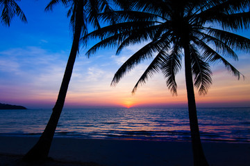 Beautiful sunset at a beach resort in tropics 