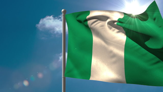 Nigeria national flag waving on flagpole