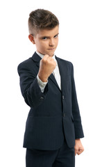 evil boy showing his fist