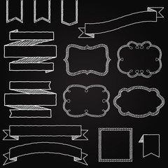 Vector Collection of Chalkboard Style Banners, Ribbons and Frame