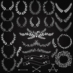 Vector Collection of Chalkboard Style Hand Drawn Laurels