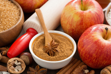 ingredients and spices for baking apple pie