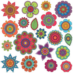 Vector Collection of Doodle Style Flowers or Mandalas