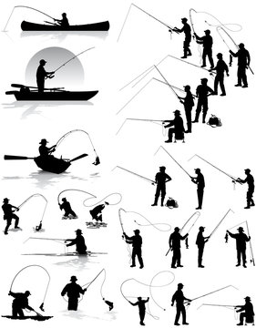 Fisherman vector silhouettes