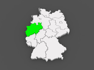 Map of North Rhine-Westphalia. Germany.