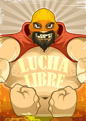 Poster with the wrestler Lucha Libre in retro style