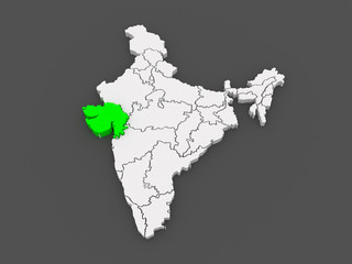Map of Gujarat. India.