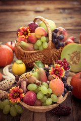 Autumn harvest - fresh fruits in the basket