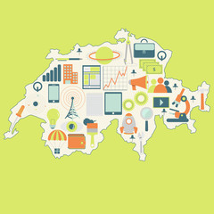 Map of Switzerland with technology icons