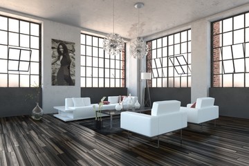 Very bright high volume modern living room