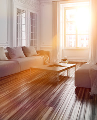 Bright sunlight streaming into a living room - obrazy, fototapety, plakaty