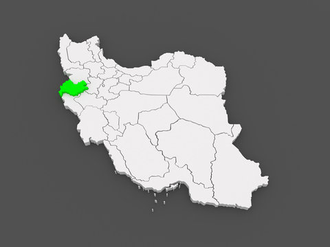Map of Kermanshah. Iran.