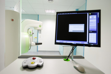 Mammography breast screening device in hospital laboratory.