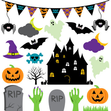 Vector Halloween Set with Scary and Cute Elements