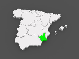 Map of Murcia. Spain.